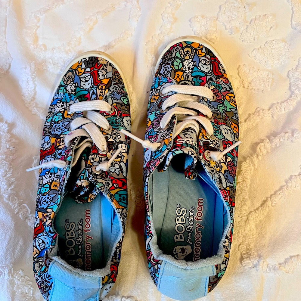 Bobs memory foam slip on shoes, doggie print